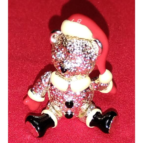 Vintage Christmas Napier Signed Articulated Teddy Bear Brooch Pin - Picture 1 of 4